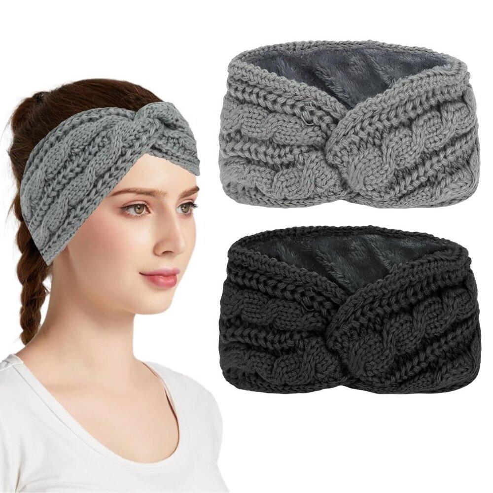 2 Pcs Ear Warmers Headband - Thick Chunky Crochet Knitted Winter Turban Headband